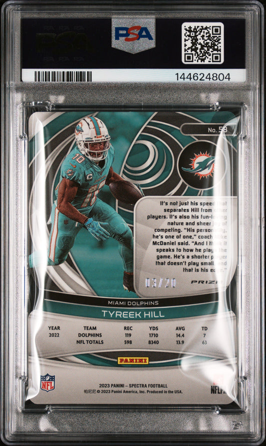 2023 Panini Spectra Tyreek Hill #58 Neon Pink Die Cut PSA 9