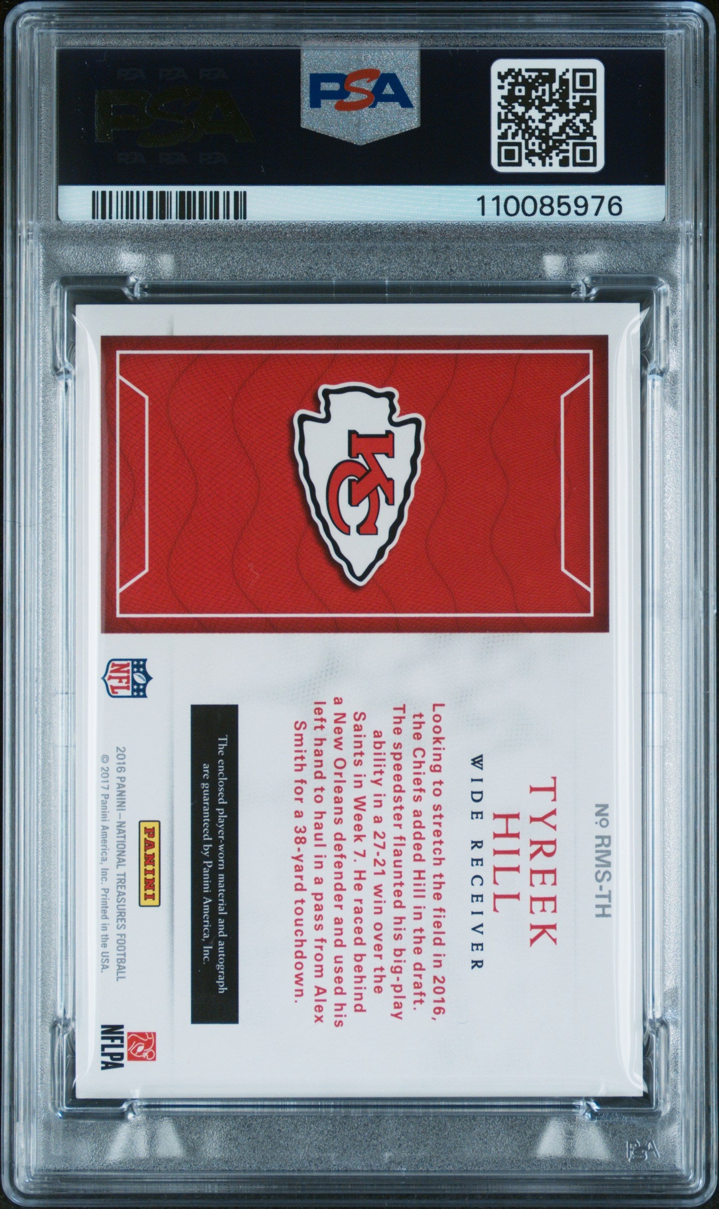 2016 Panini National Treasures Rookie Materials Signatures Tyreek Hill #RMSTH SIG. PSA 10