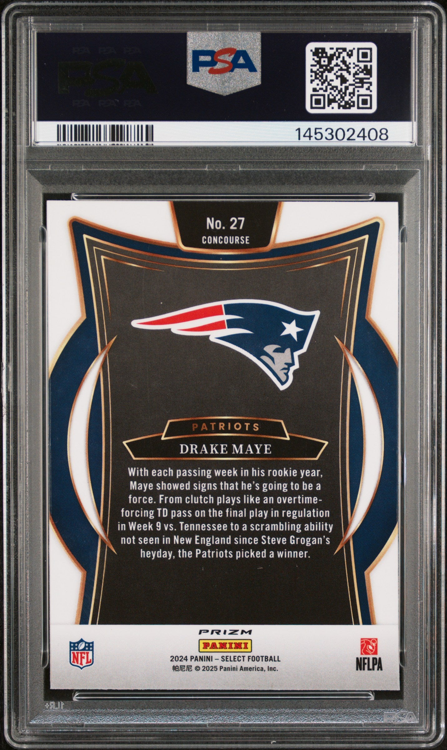 2024 Panini Select Drake Maye #27 Red & Yellow Shock PSA 10