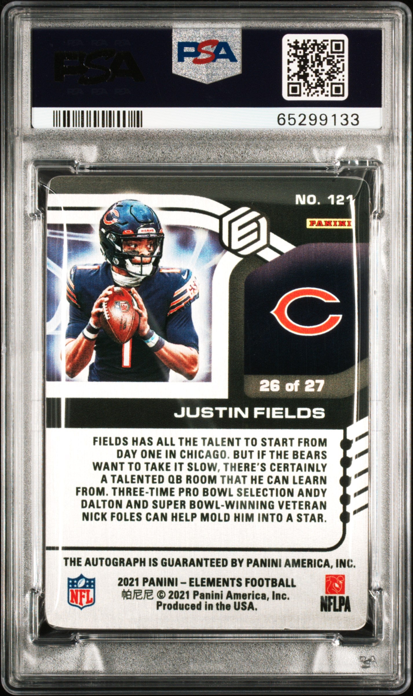 2021 Panini Elements Justin Fields #121 Signature Cobalt PSA A