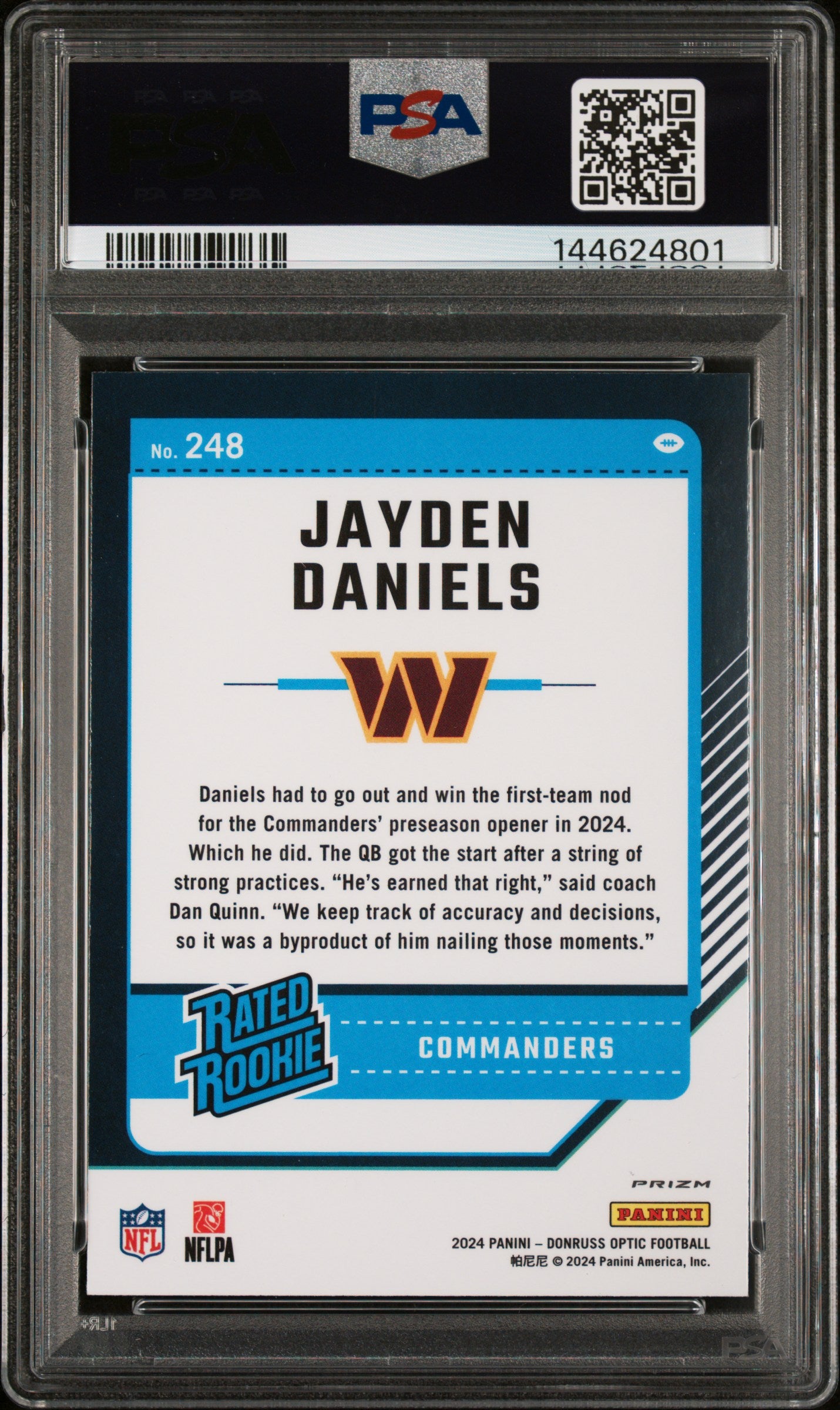 2024 Panini Donruss Optic Jayden Daniels #248 Purple Shock PSA 8