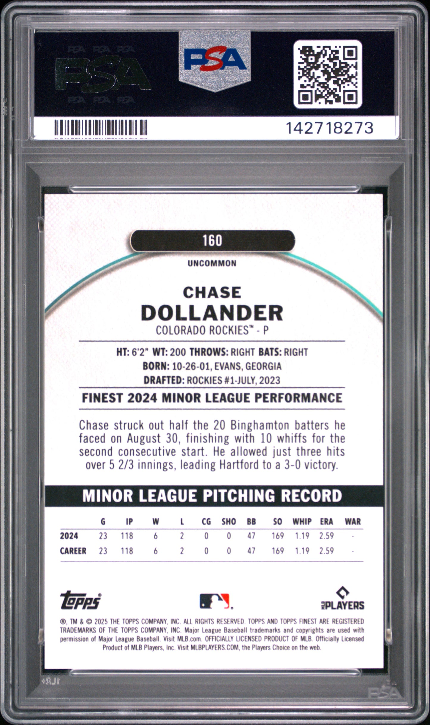 2025 Topps Finest Chase Dollander #160 Red Refractor PSA 9