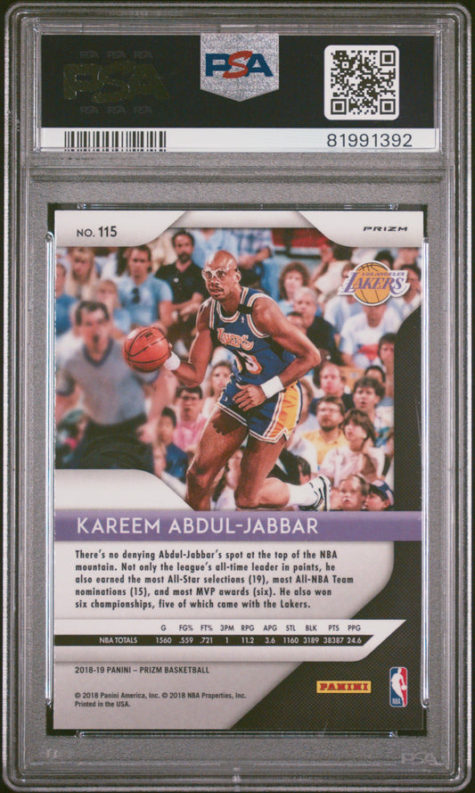 2018 Panini Prizm Kareem Abdul-Jabbar #115 Choice Tiger Stripe PSA 9