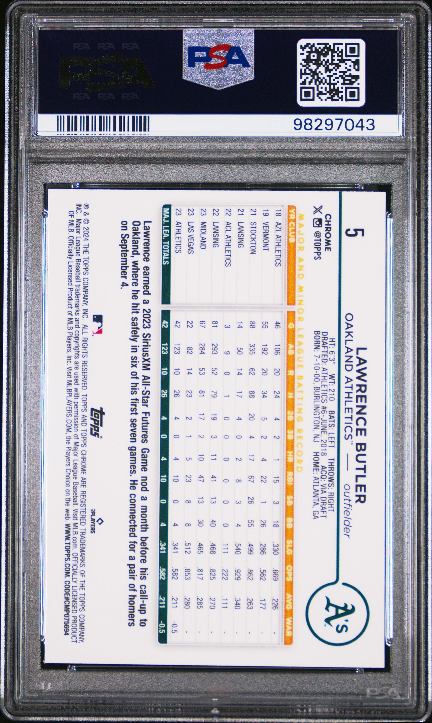 2024 Topps Chrome Lawrence Butler #5 Raywave PSA 9