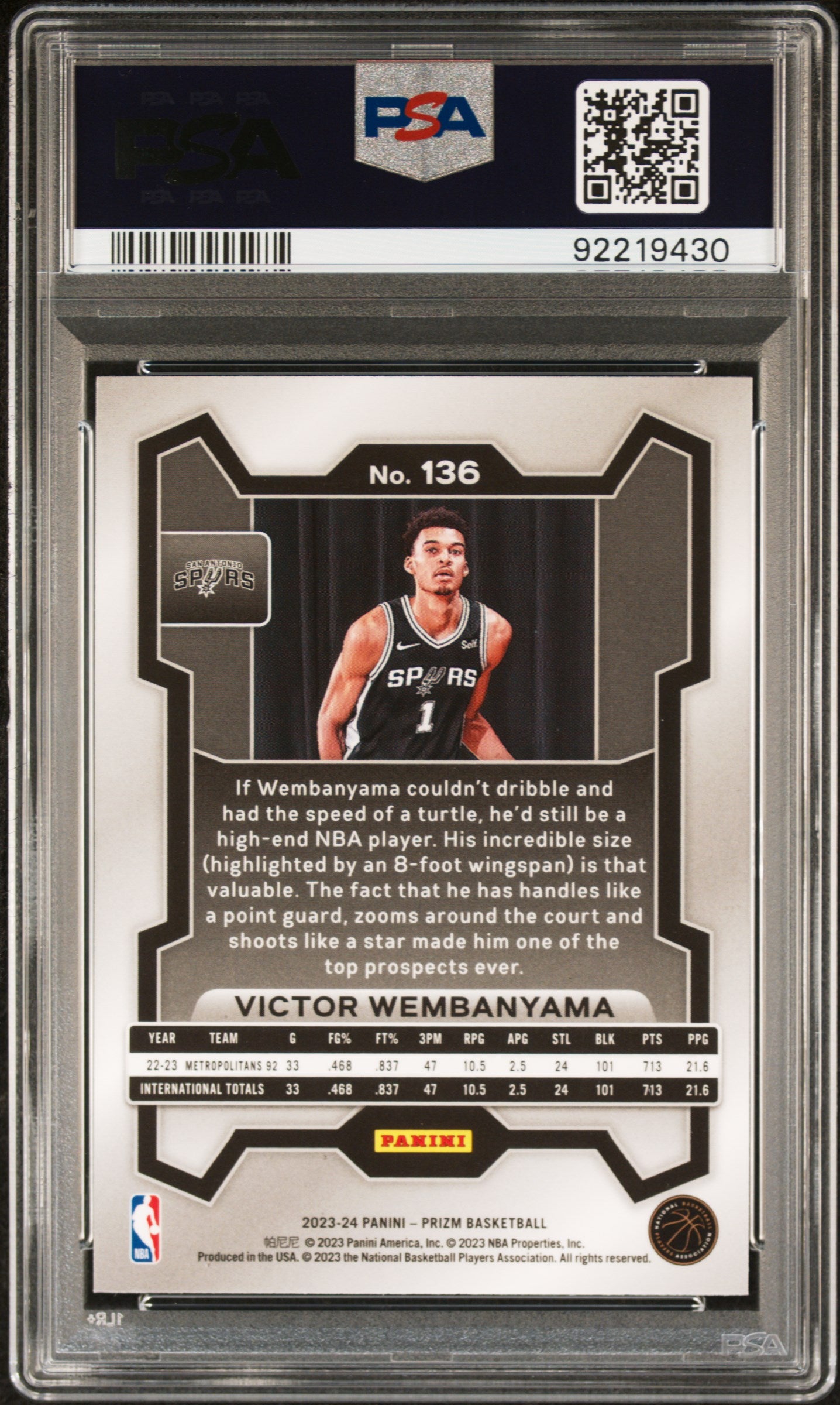 2023 Panini Prizm Victor Wembanyama #136 PSA 10