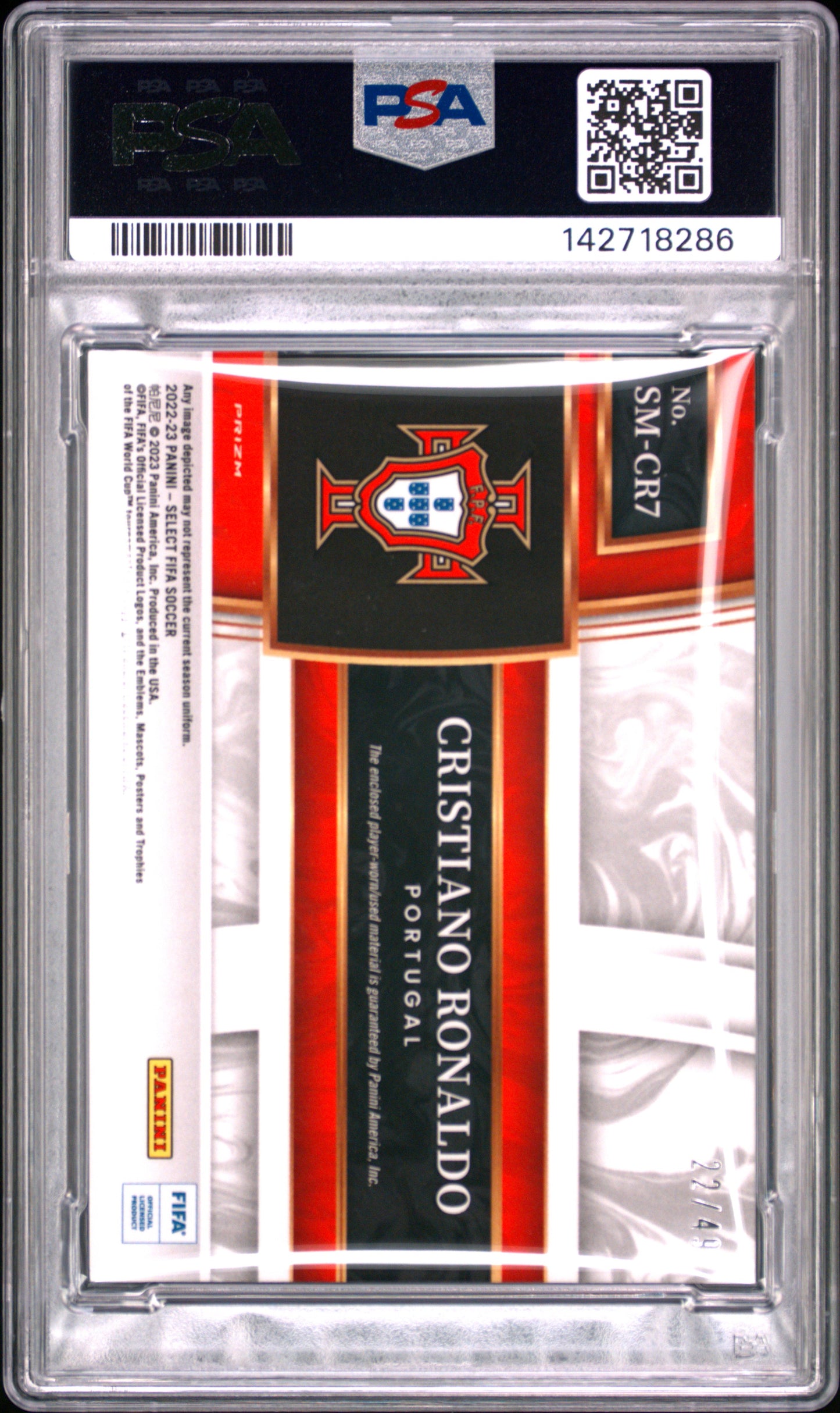 2022 Panini Select FIFA Select Memorabilia Cristiano Ronaldo #SMCR7 Purple PSA 8