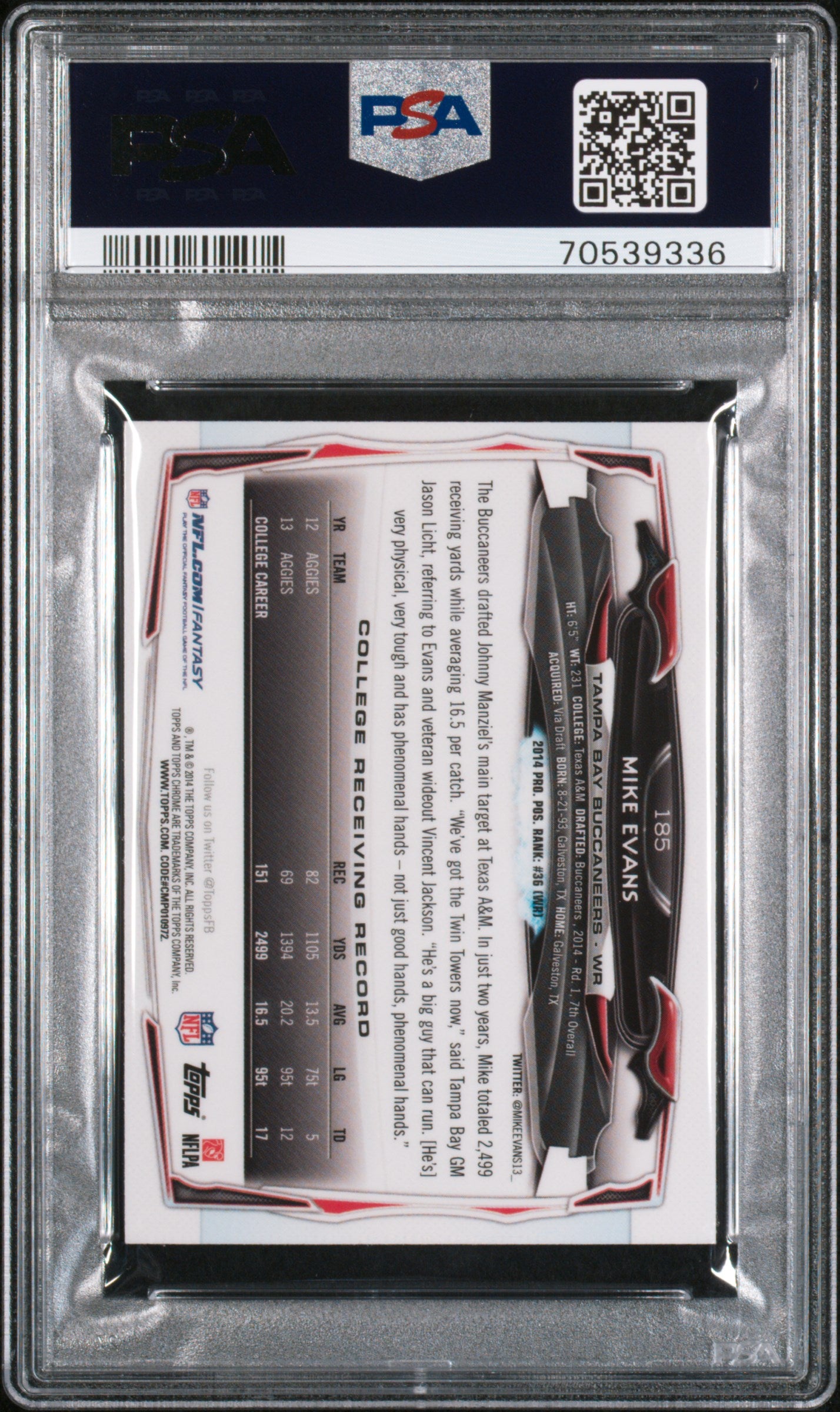 2014 Topps Chrome Mini Mike Evans #185 Ball Right Hand PSA 10
