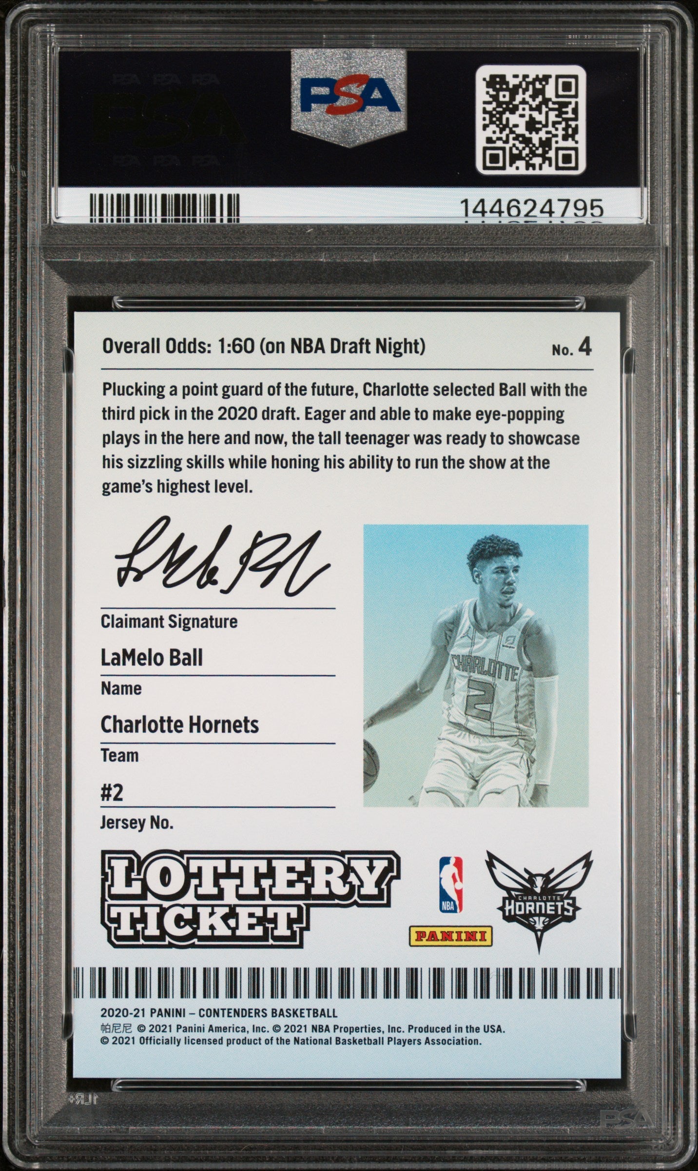 2020 Panini Contenders Lottery Ticket Lamelo Ball #4 PSA 8