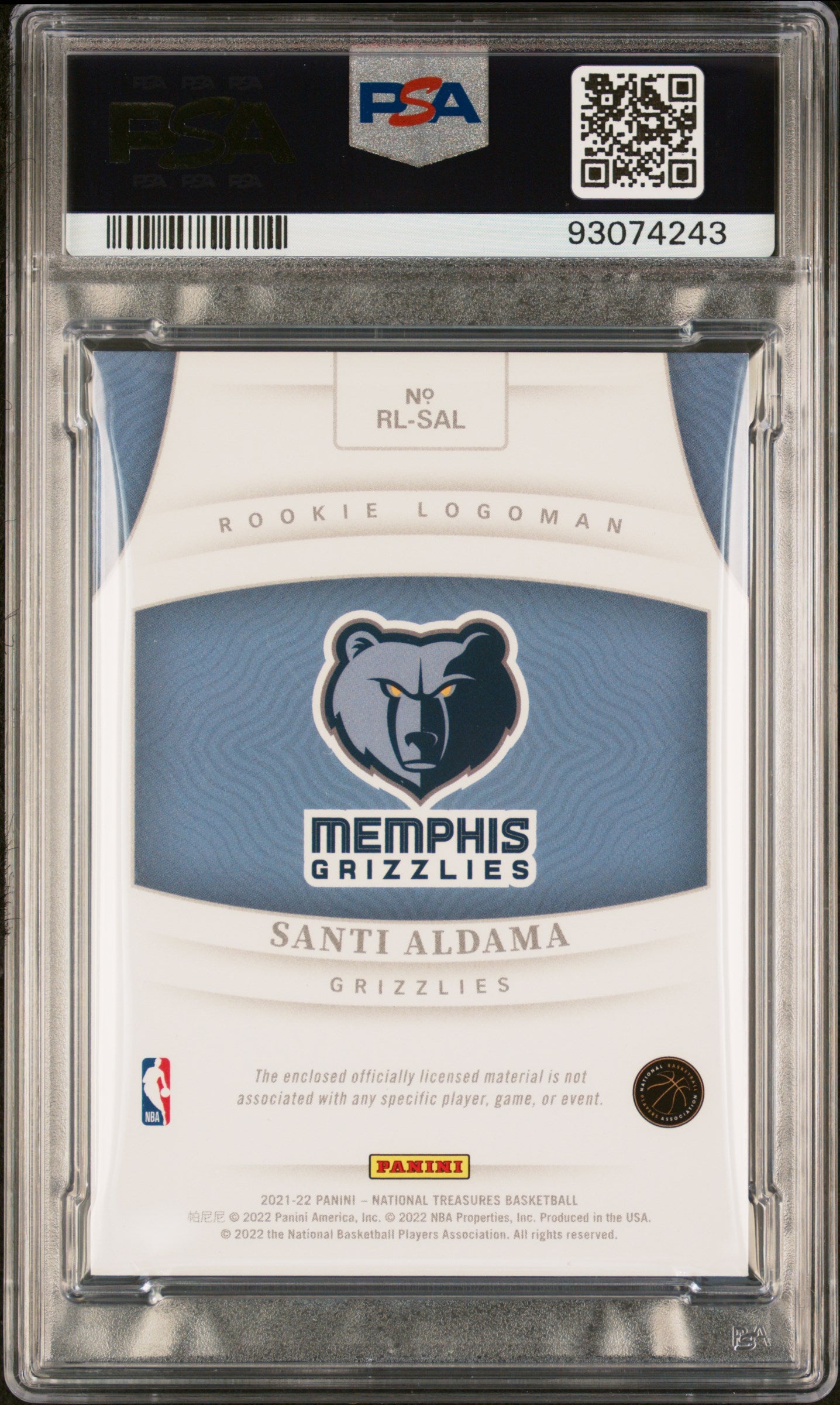 2021 Panini National Treasures Santi Aldama #SAL Rookie Logoman /5 PSA 8 RC