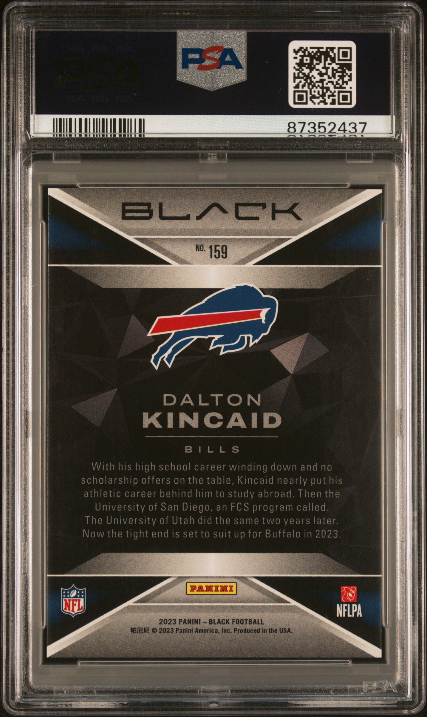 2023 Panini Black Dalton Kincaid #159 Platinum 1/1 PSA 9 Rookie RC