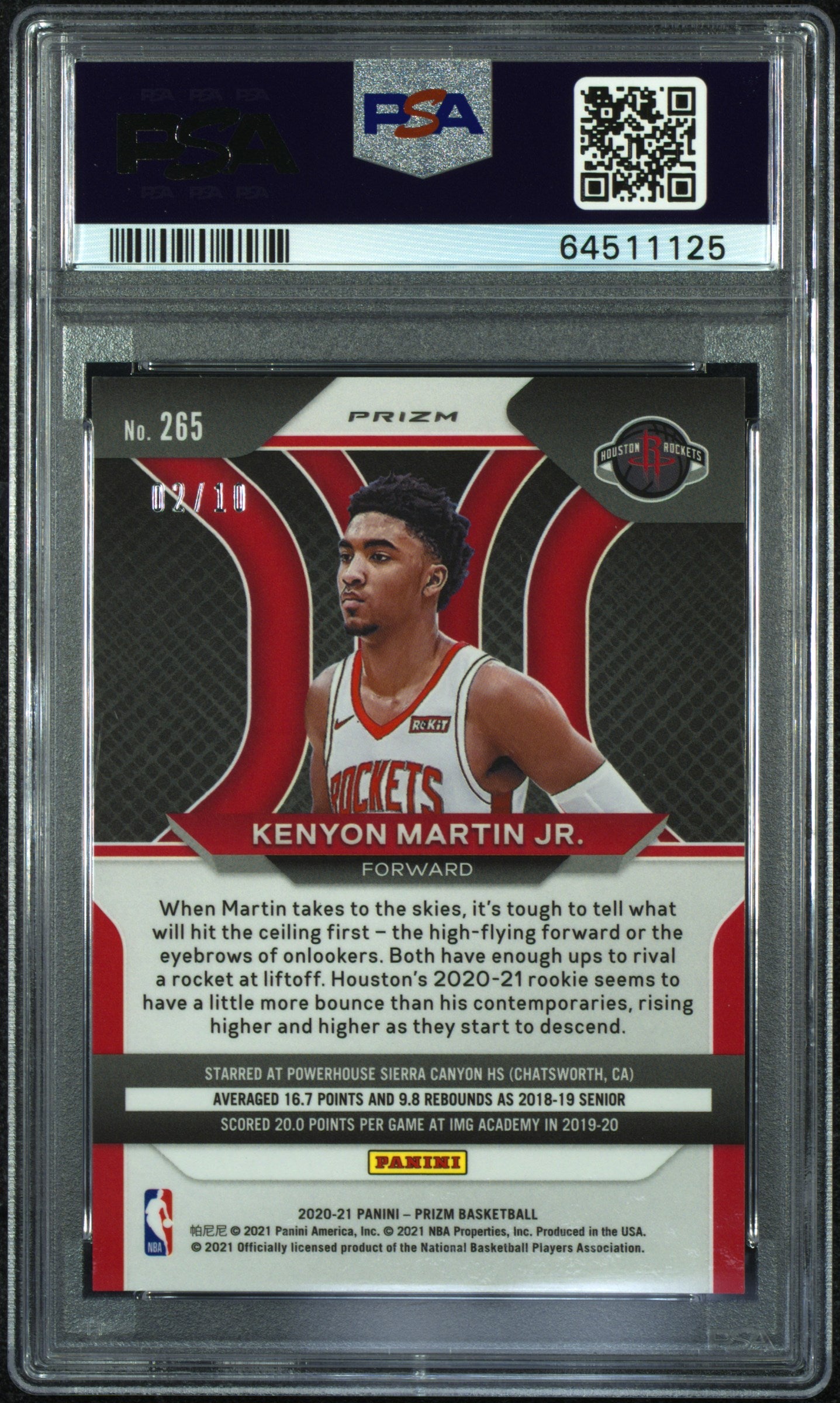 2020 Panini Prizm Kenyon Martin JR. #265 Gold Shimmer /10 PSA 10