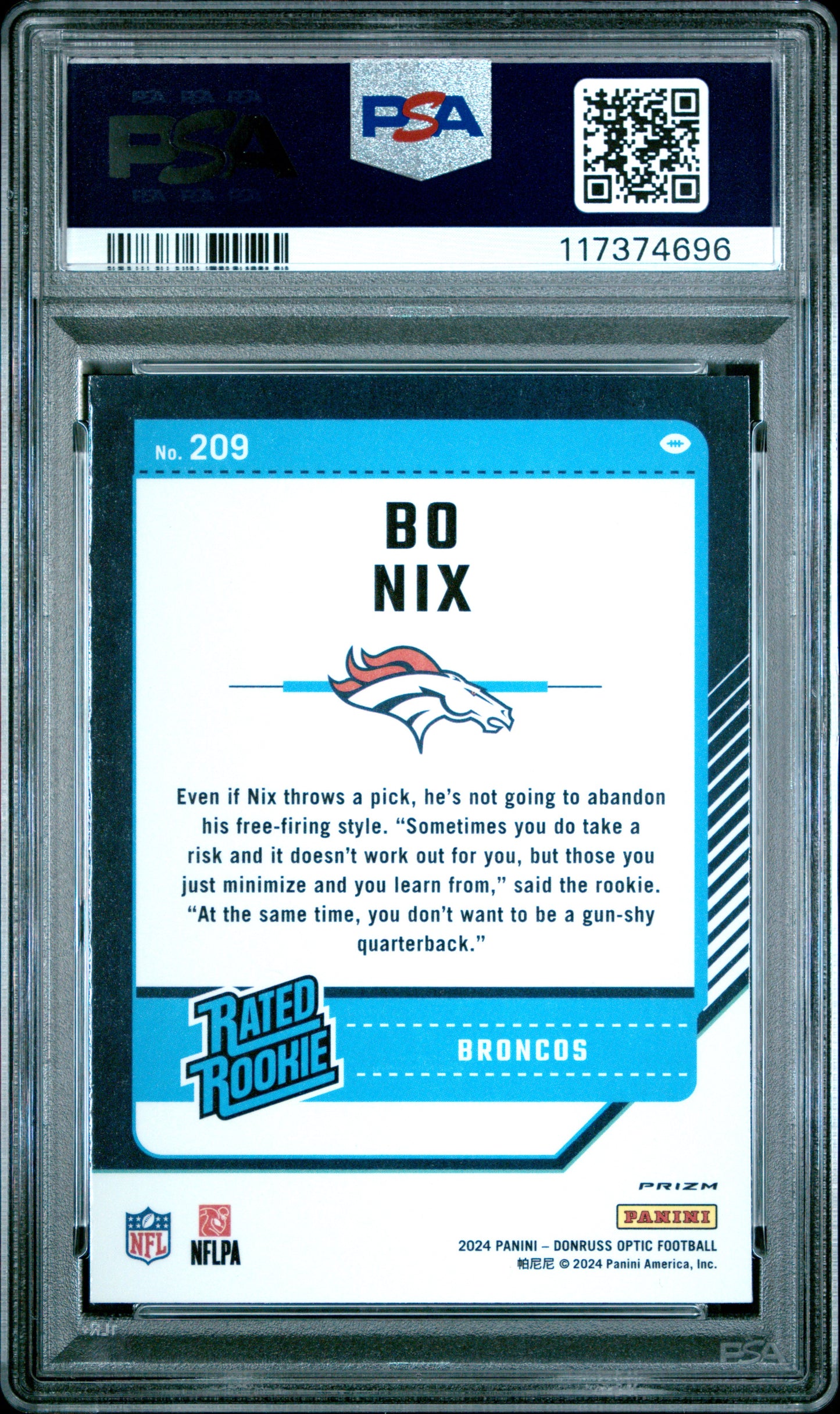 2024 Panini Donruss Optic Bo Nix #209 Blue Scope PSA 10