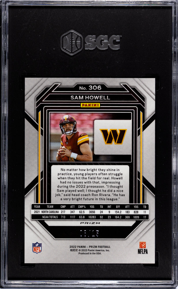 2022 Panini Prizm Sam Howell #306 Pink No Huddle SGC 9