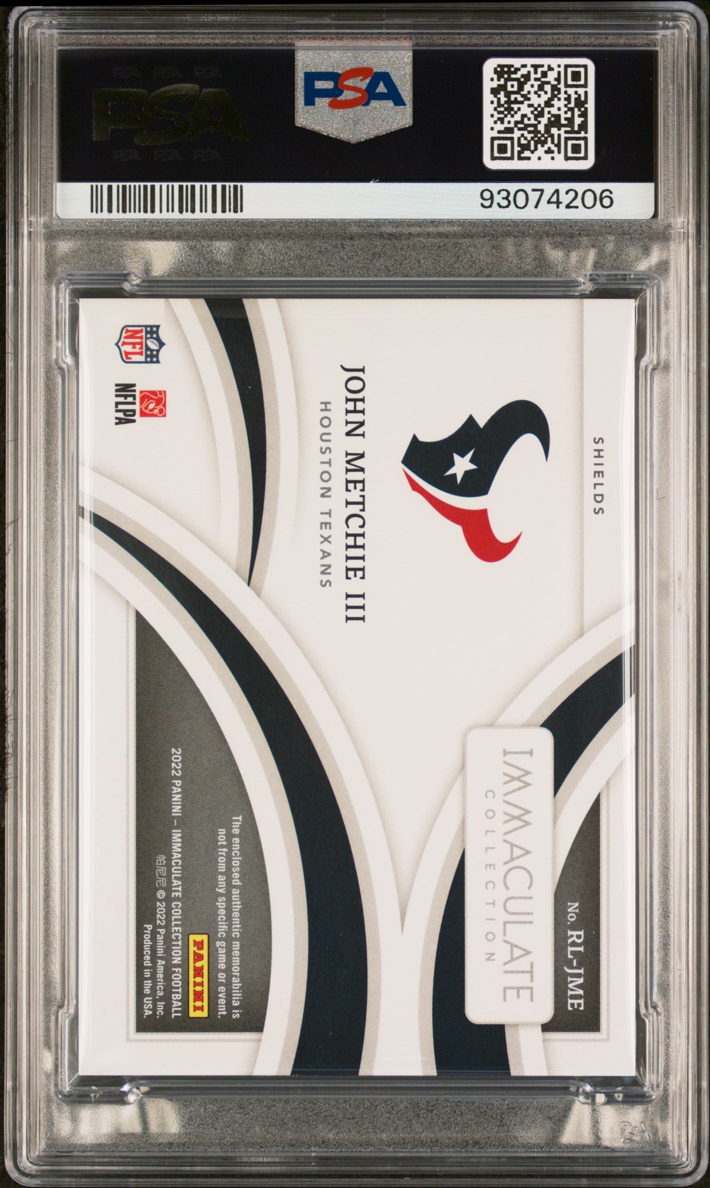 2022 Immaculate John Metchie III #RLJME Rookie Logos NFL Shield PSA 8 RPA