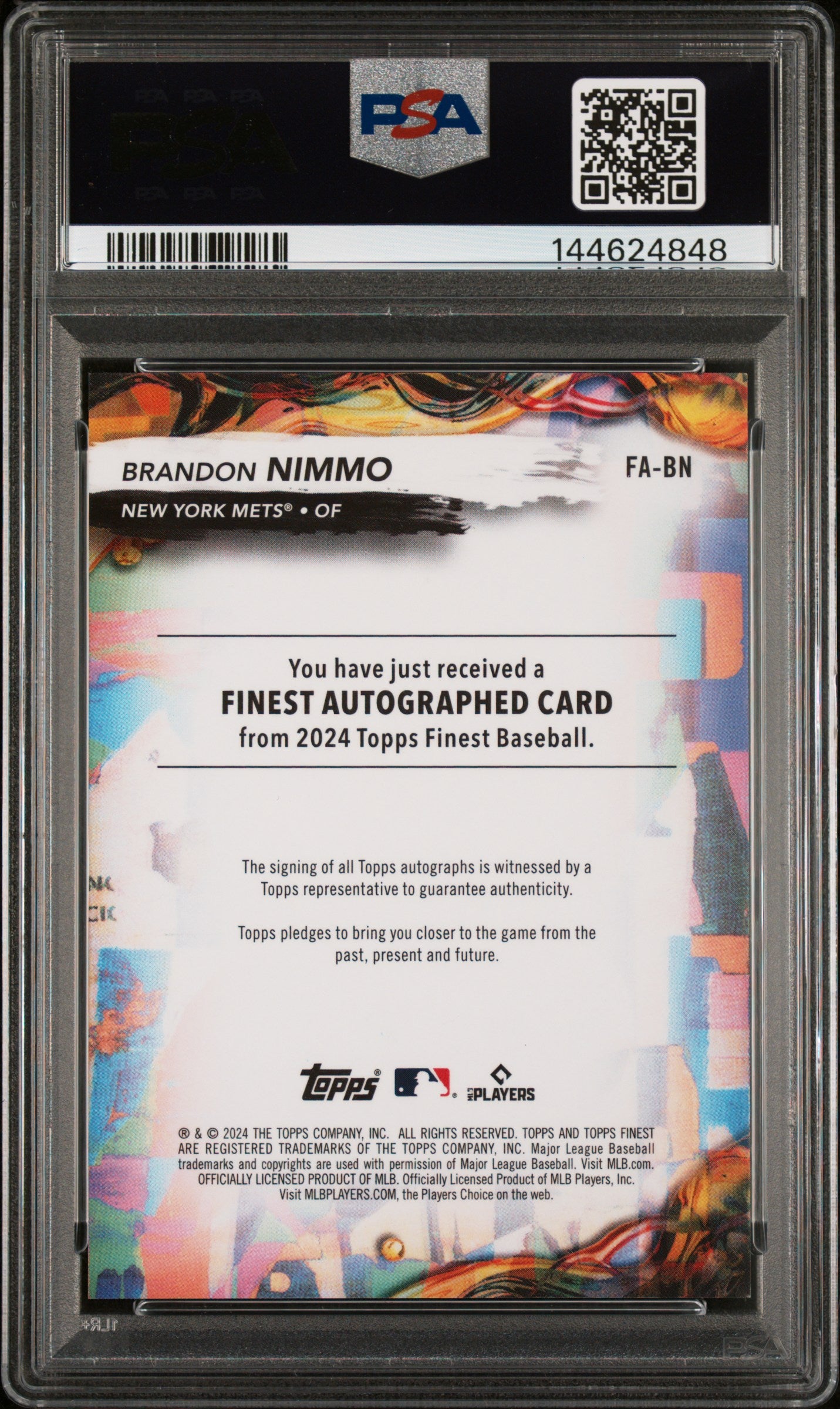 2024 Topps Finest Finest Autographs Brandon Nimmo #FABN Orange Refractor PSA 9
