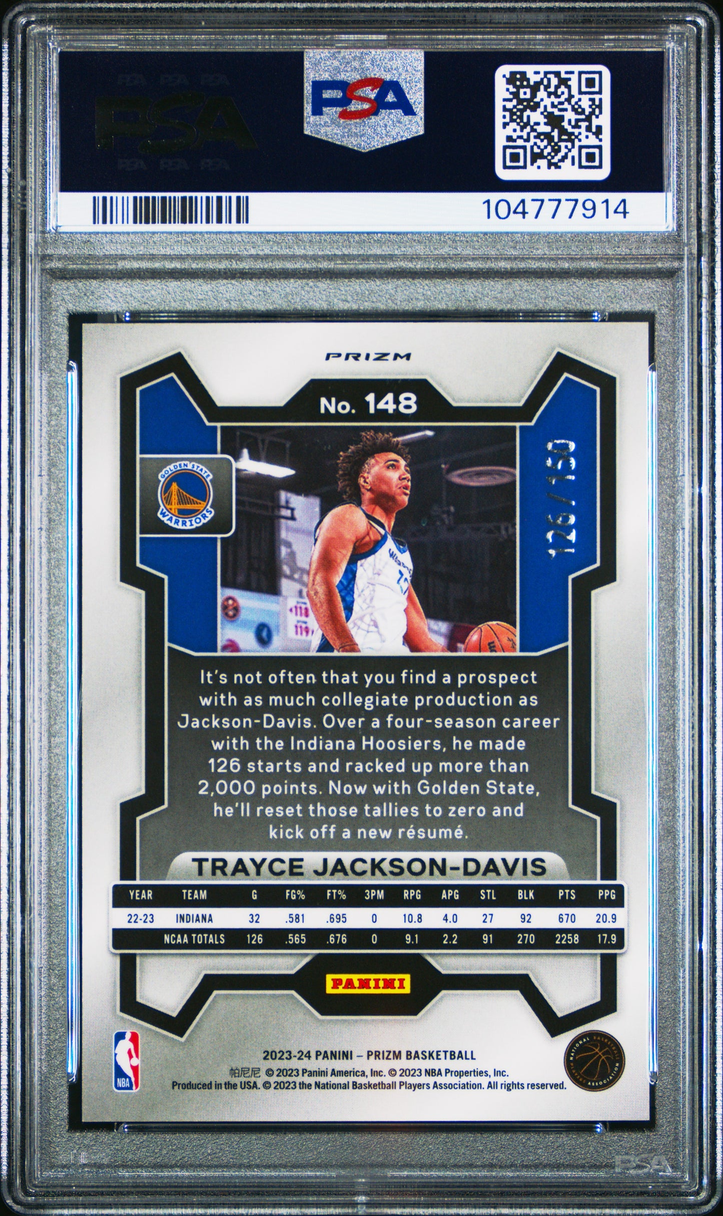 2023 Panini Prizm Trayce Jackson-Davis #148 Premium Factory Set PSA 10