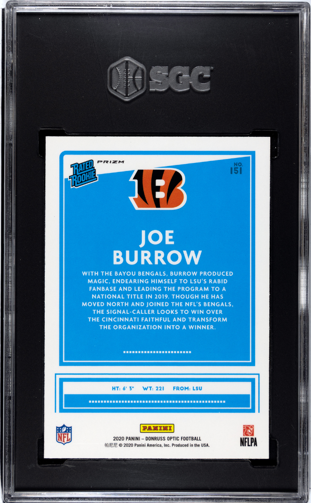 2020 Donruss Optic Joe Burrow #151 Blue Scope Prizm SGC 9.5