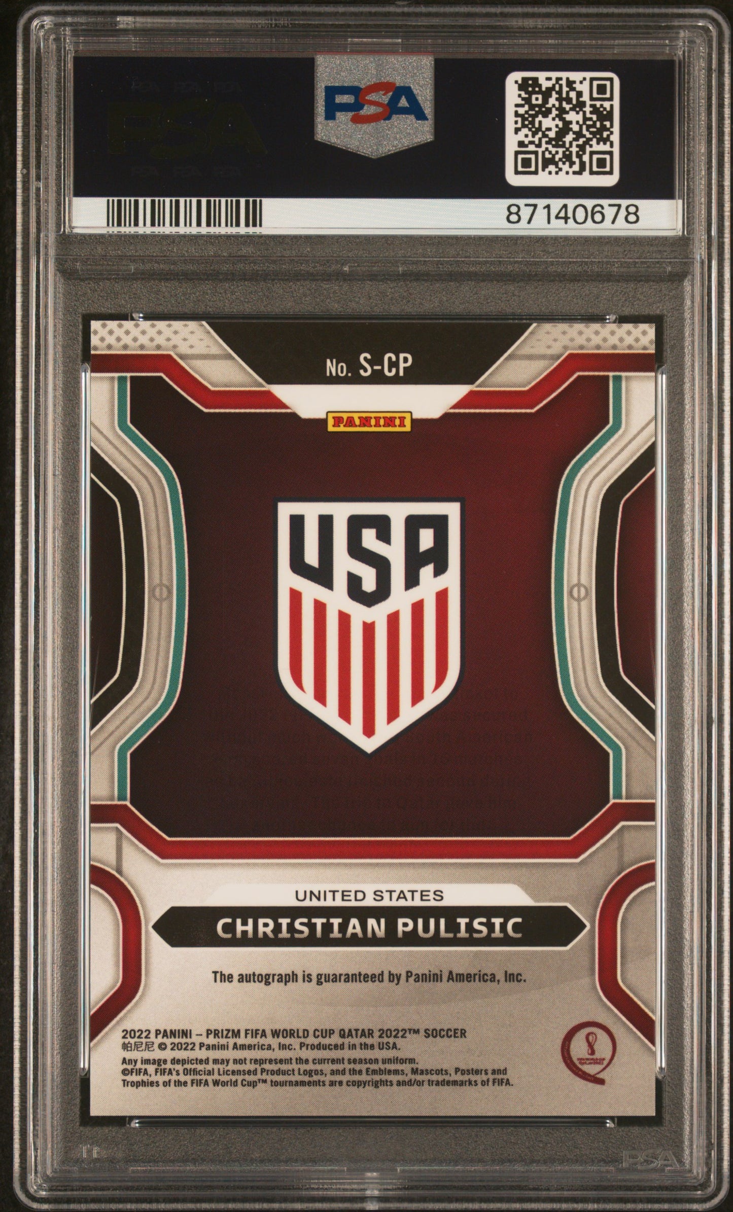 2022 Panini Prizm World Cup Qatar Signatures Christian Pulisic #CP PSA 9