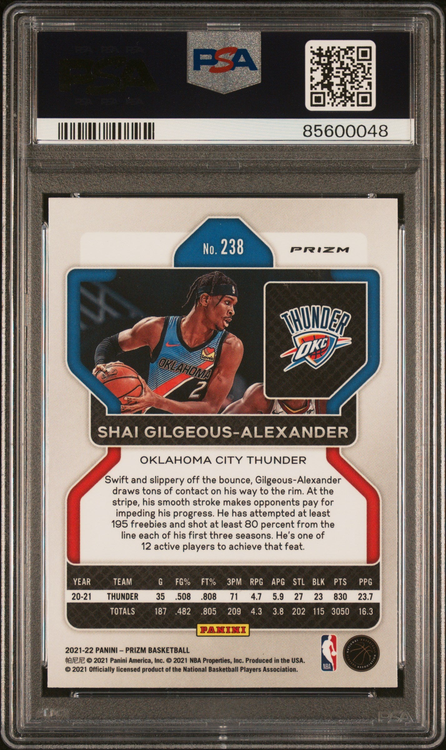 2021 Panini Prizm S. Gilgeous-Alexander #238 NBA 75th PSA 10