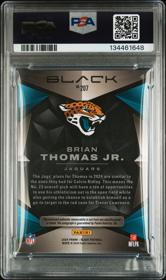 2024 Panini Black Brian Thomas JR. #207 Patch Autograph Ruby /15 PSA 7