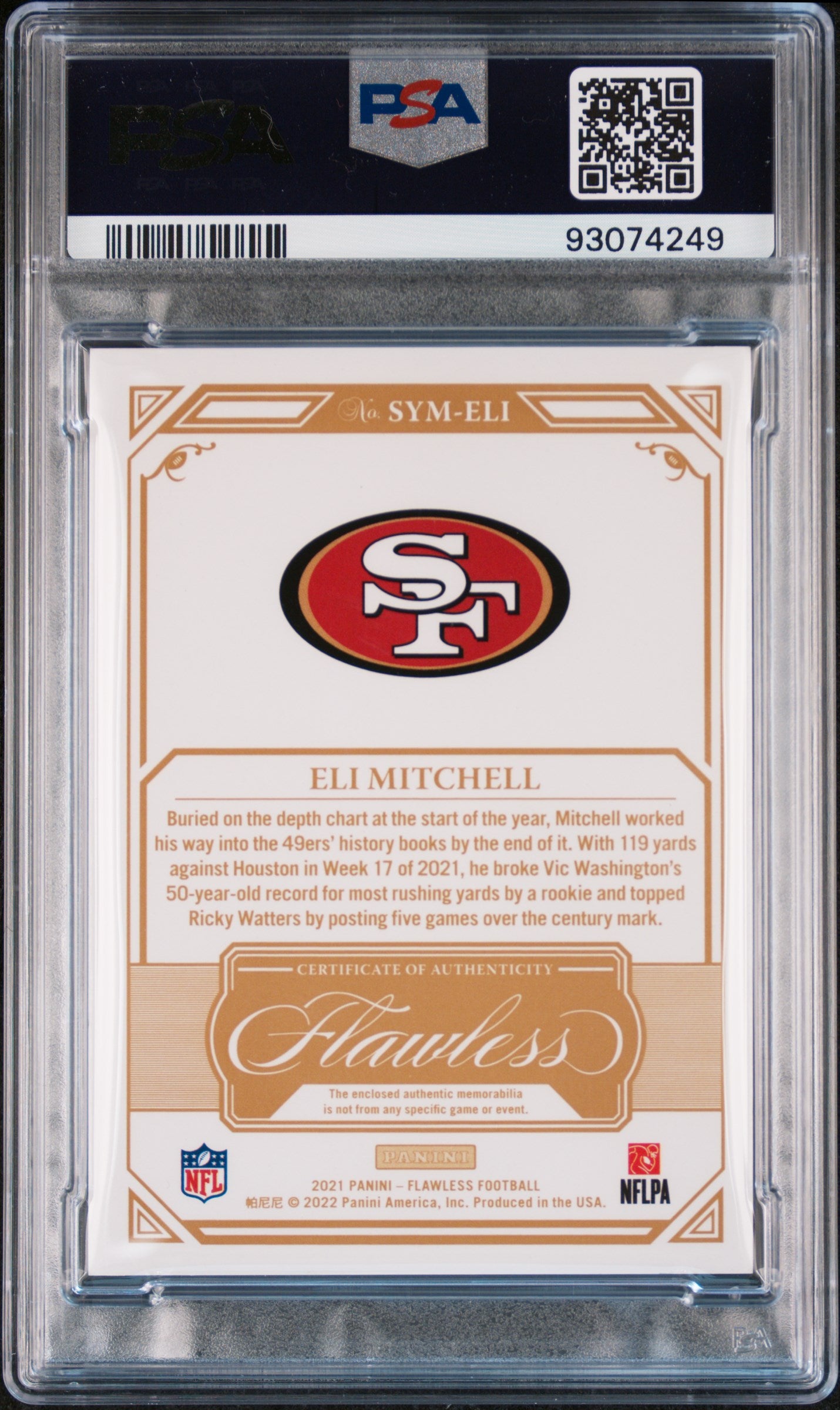 2021 Panini Flawless Eli Mitchell #SYMELI Flawless Shields 1/1 PSA 8