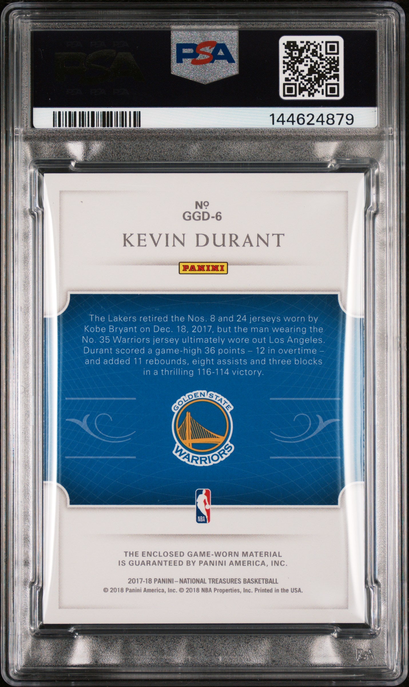 2017 Panini National Treasures Game Gear Duals Kevin Durant #6 PSA 8