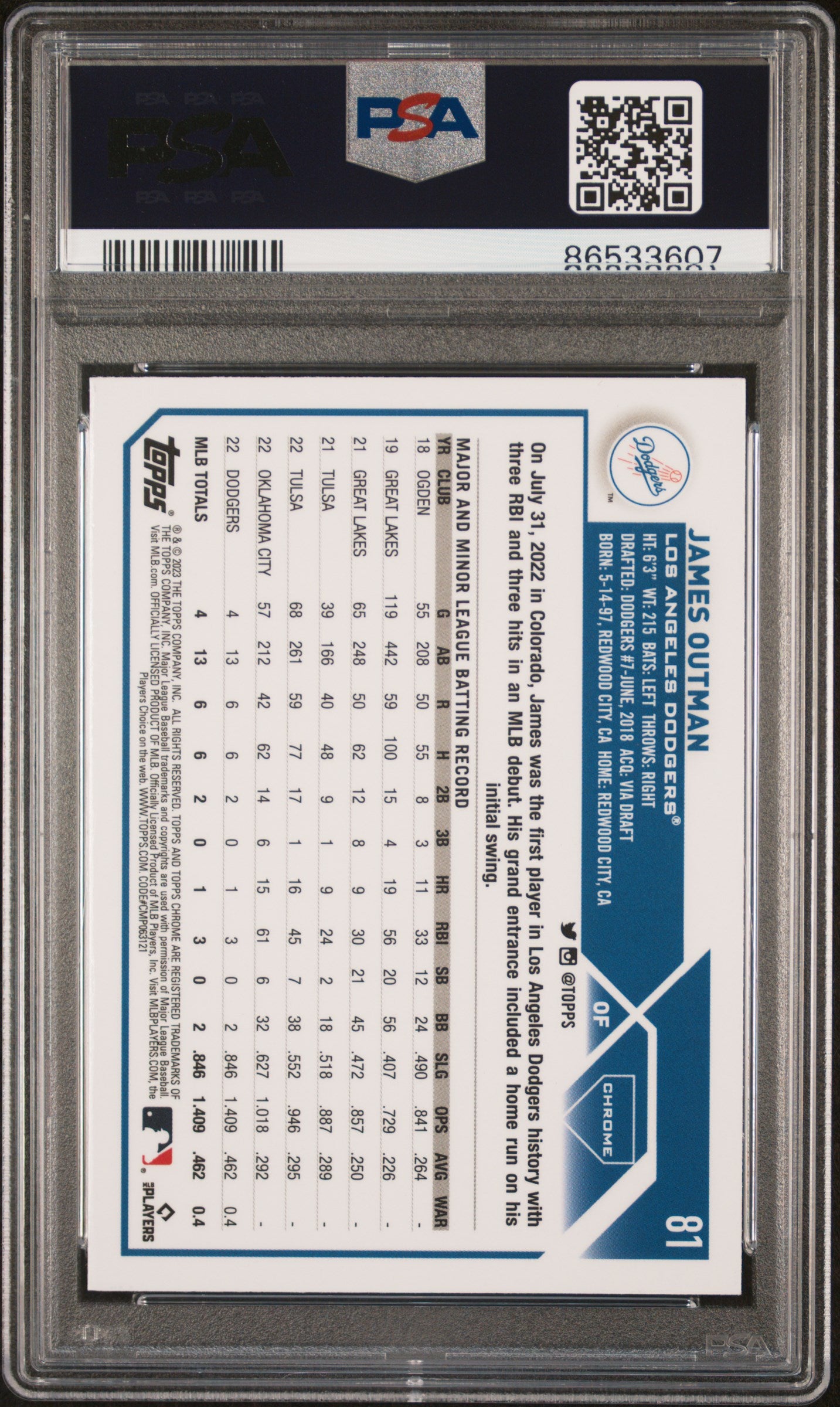 2023 Topps Chrome James Outman #81 X Fractor PSA 10