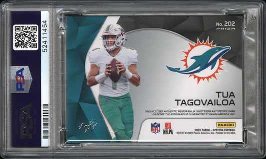 2020 Panini Spectra Tua Tagovailoa #202 Patch Auto Gold 1/1 PSA 9
