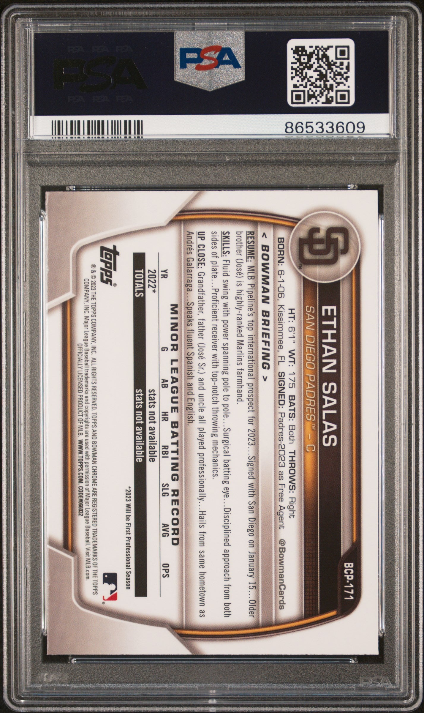 2023 Bowman Mega Box Chrome Ethan Salas #171 PSA 10