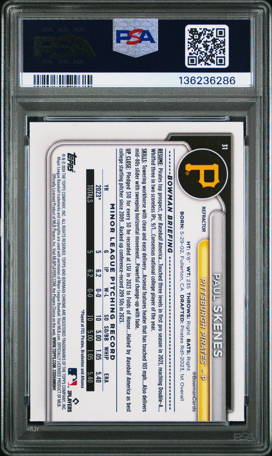 2024 Bowman Chrome Paul Skenes #31 Refractor PSA 9
