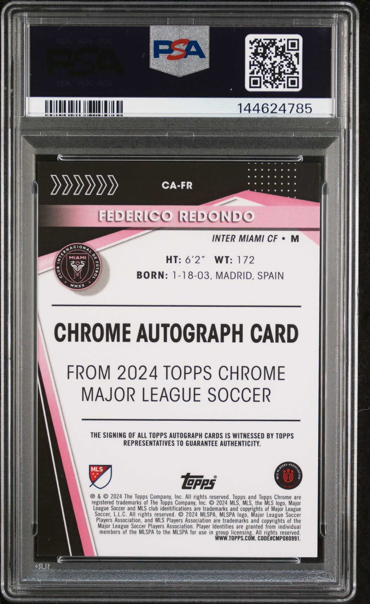 2024 Topps Chrome MLS Chrome Autographs Federico Redondo #CAFR Neon Green Ref PSA 9