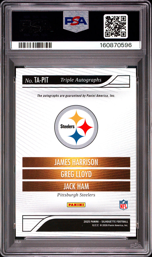2025 Panini Silhouette Triple Autographs Harrison Lloyd Ham #PIT PSA 8