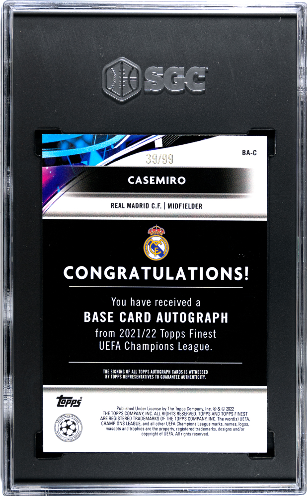 2021 Topps Finest Ucl Casemiro #BA-C Autograph Neon Green Refractor 99 SGC 10