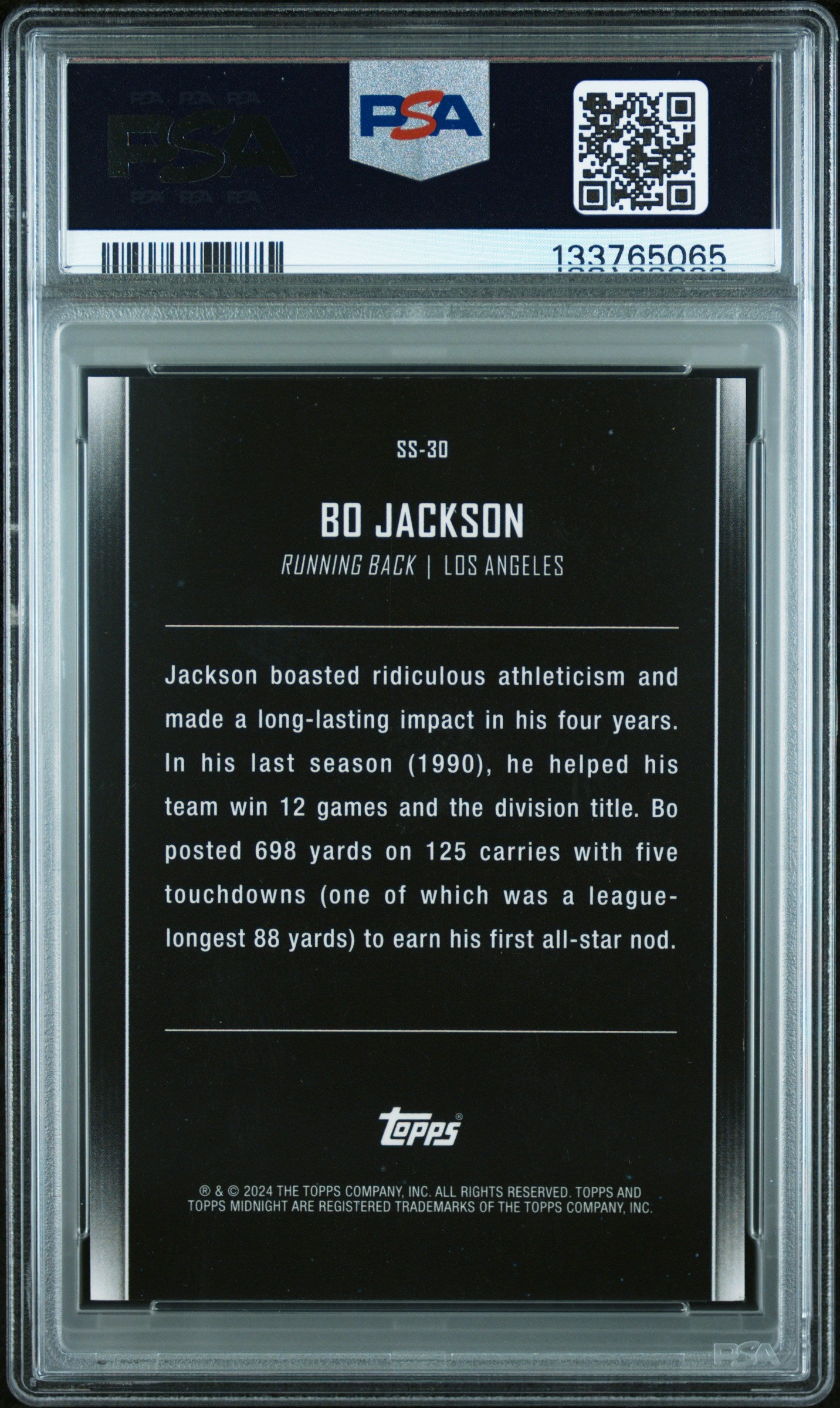 2024 Topps Midnight Star Studded Bo Jackson #SS30 SMR Solstice 26/50 PSA 9