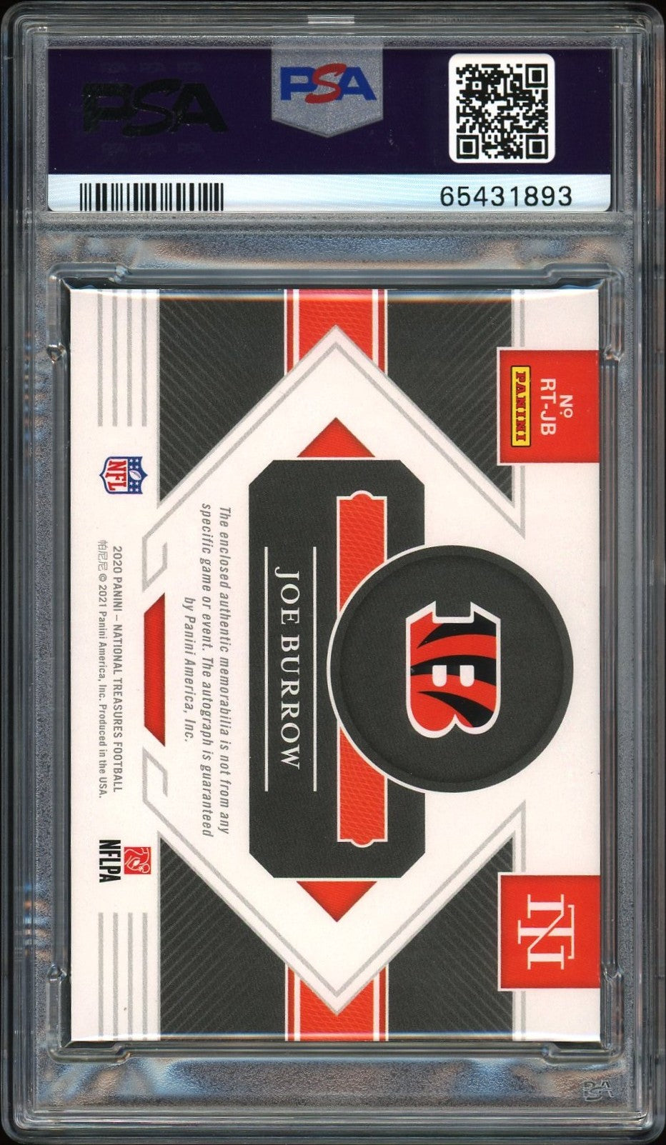 2020 National Treasures Joe Burrow Rookie Patch Auto NFL Shield RPA RC PSA 9