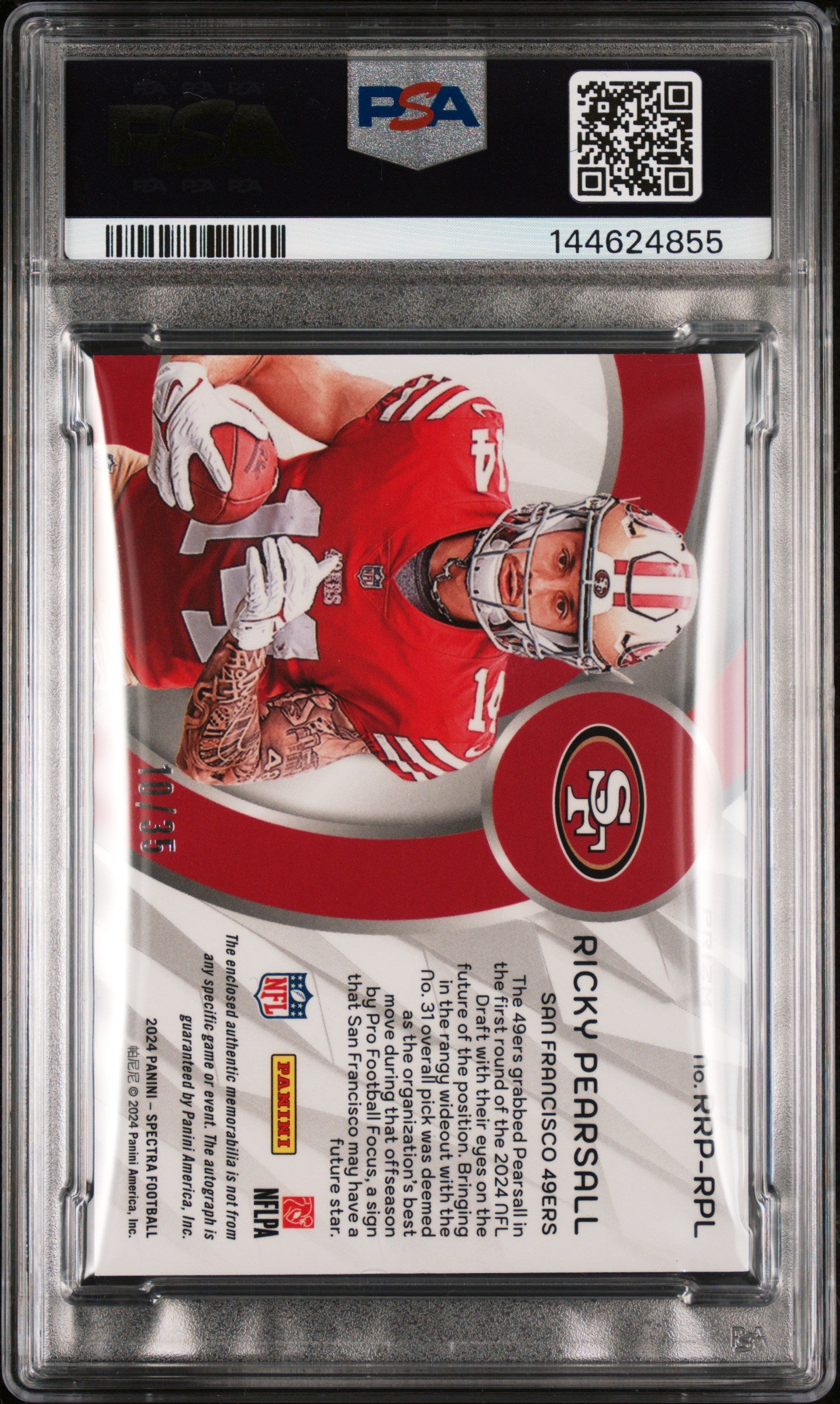 2024 Panini Spectra Radiant Rookie Patch Signatures Ricky Pearsall #RRPRPL RK NN Green PSA 8