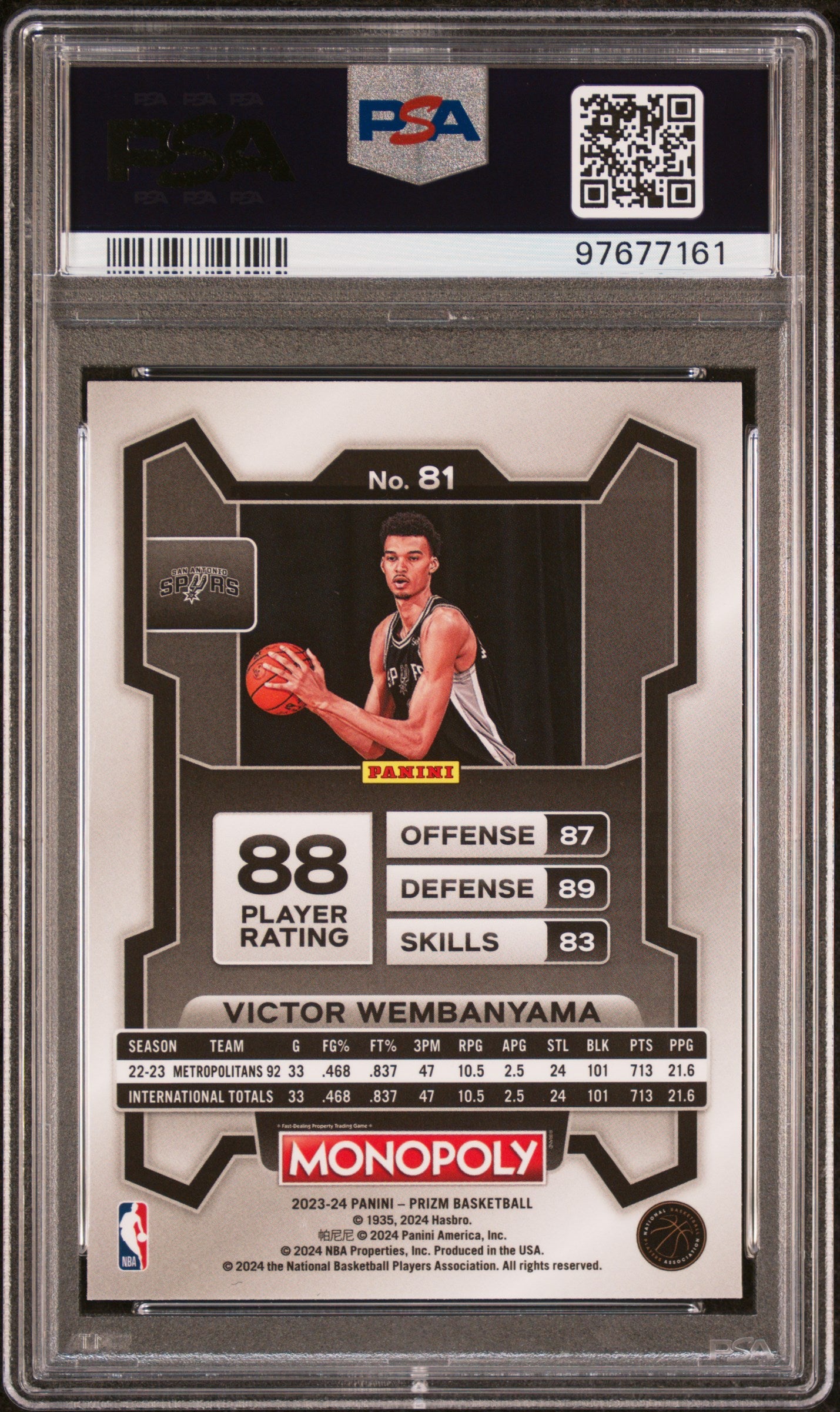 2023 Panini Prizm Monopoly Victor Wembanyama #81 PSA 9