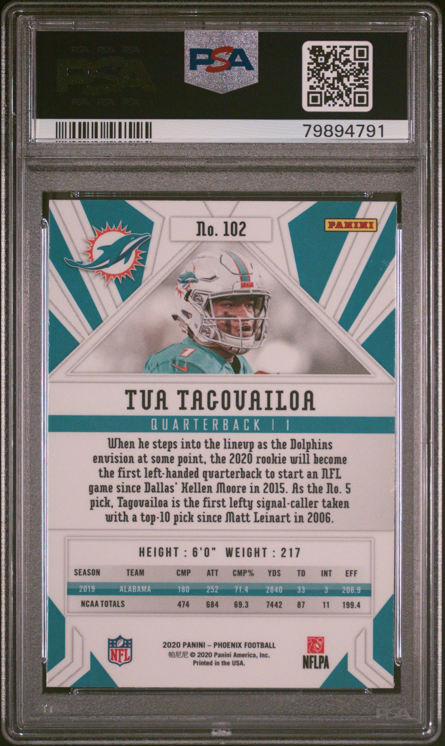 2020 Panini Phoenix Tua Tagovailoa #102 Fire Burst PSA 10