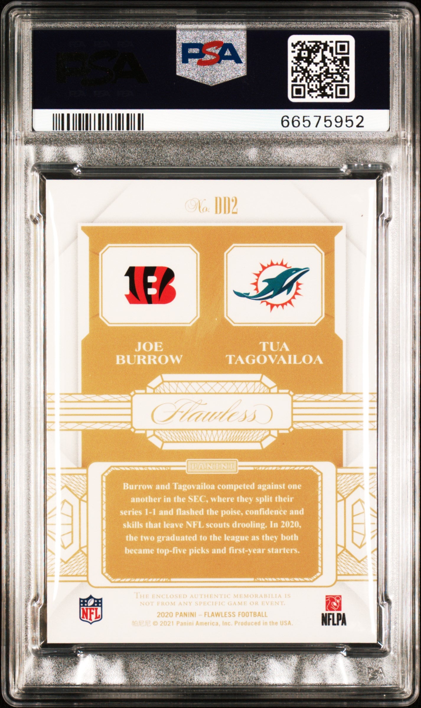 2020 Flawless T. Tagovailoa J. Burrow Dual Diamond Memorabilia Platinum 1/1 PSA 9