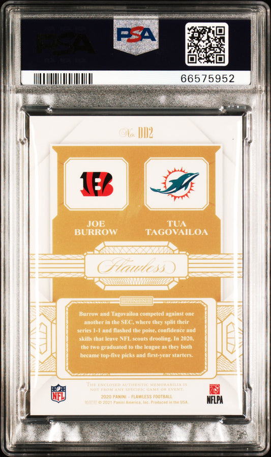 2020 Flawless T. Tagovailoa J. Burrow Dual Diamond Memorabilia Platinum 1/1 PSA 9