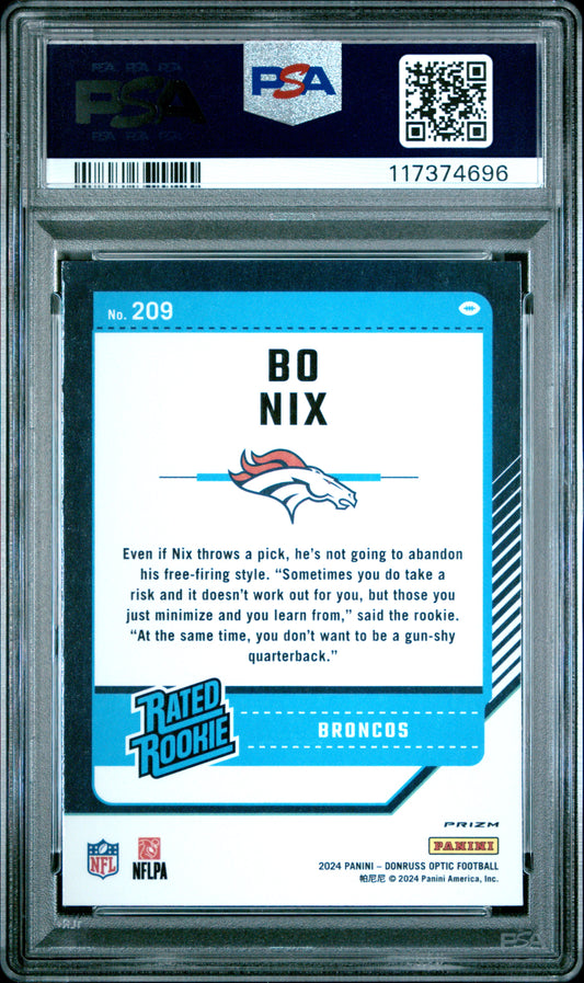 2024 Panini Donruss Optic Bo Nix #209 Blue Scope PSA 10
