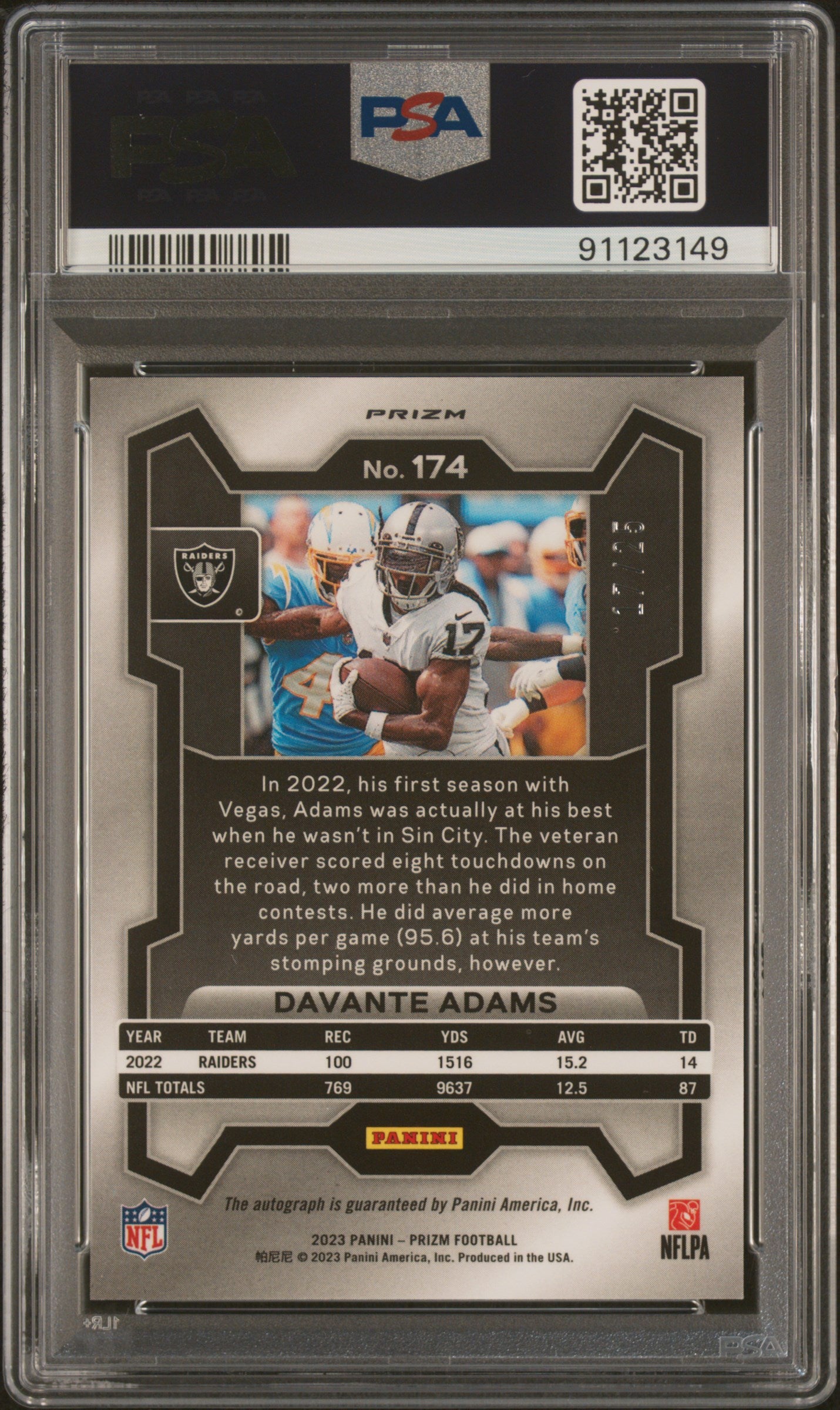 2023 Panini Prizm Davante Adams #174 Autograph Blue Shimmer PSA 10