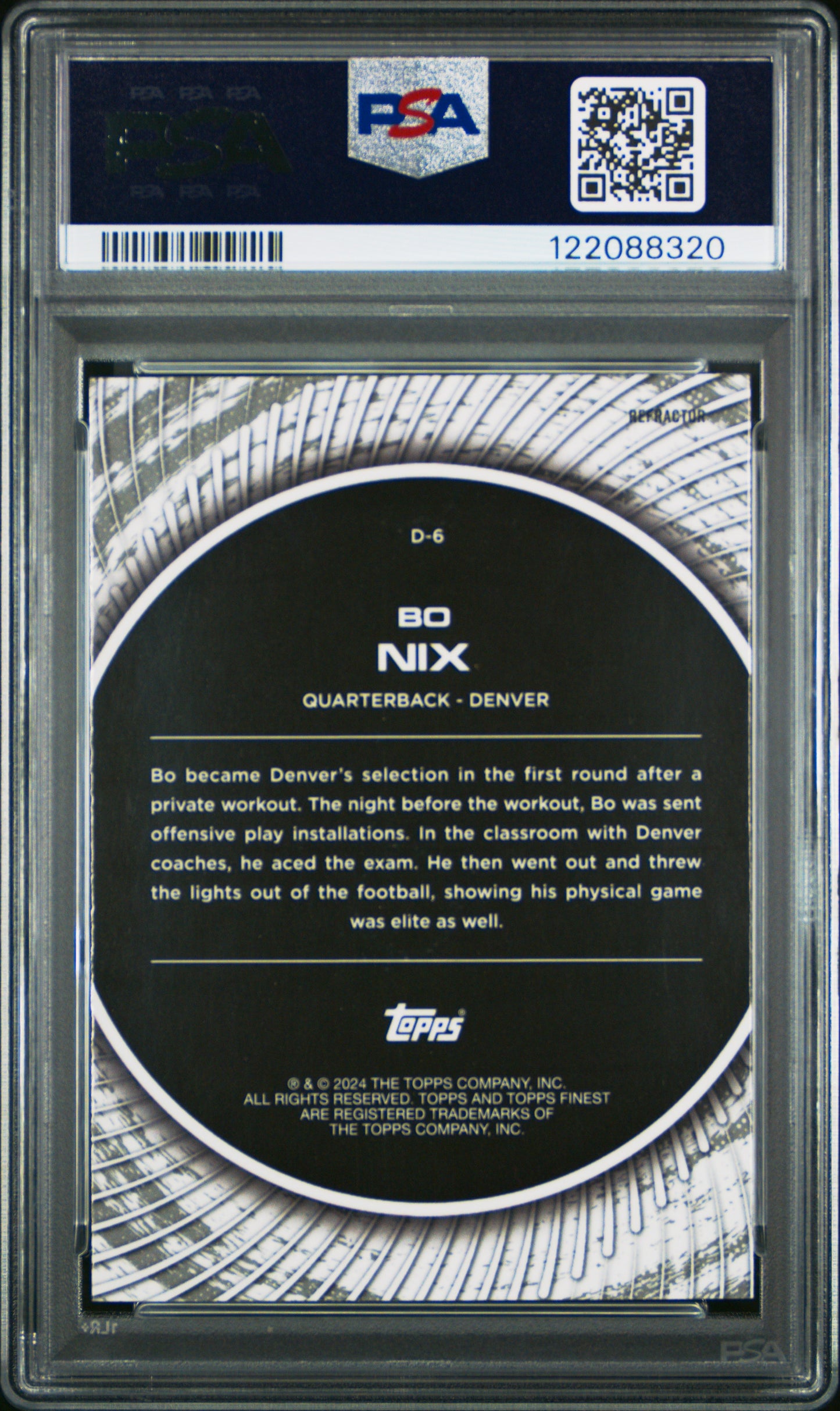 2024 Topps Finest Debut Bo Nix #D6 Refractor PSA 10