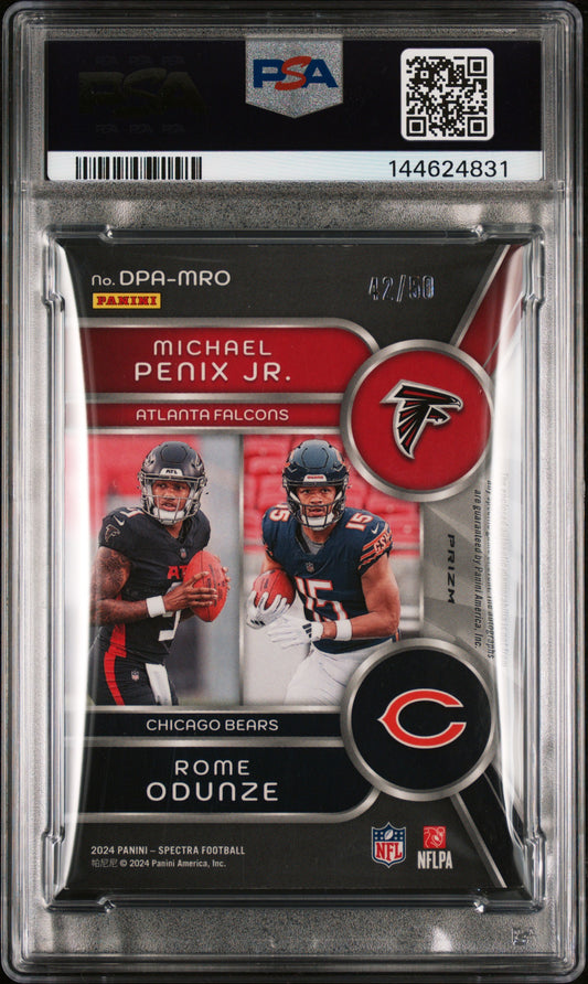 2024 Panini Spectra Dual Patch Autographs Penix JR. Odunze #DPAMRO PSA 8