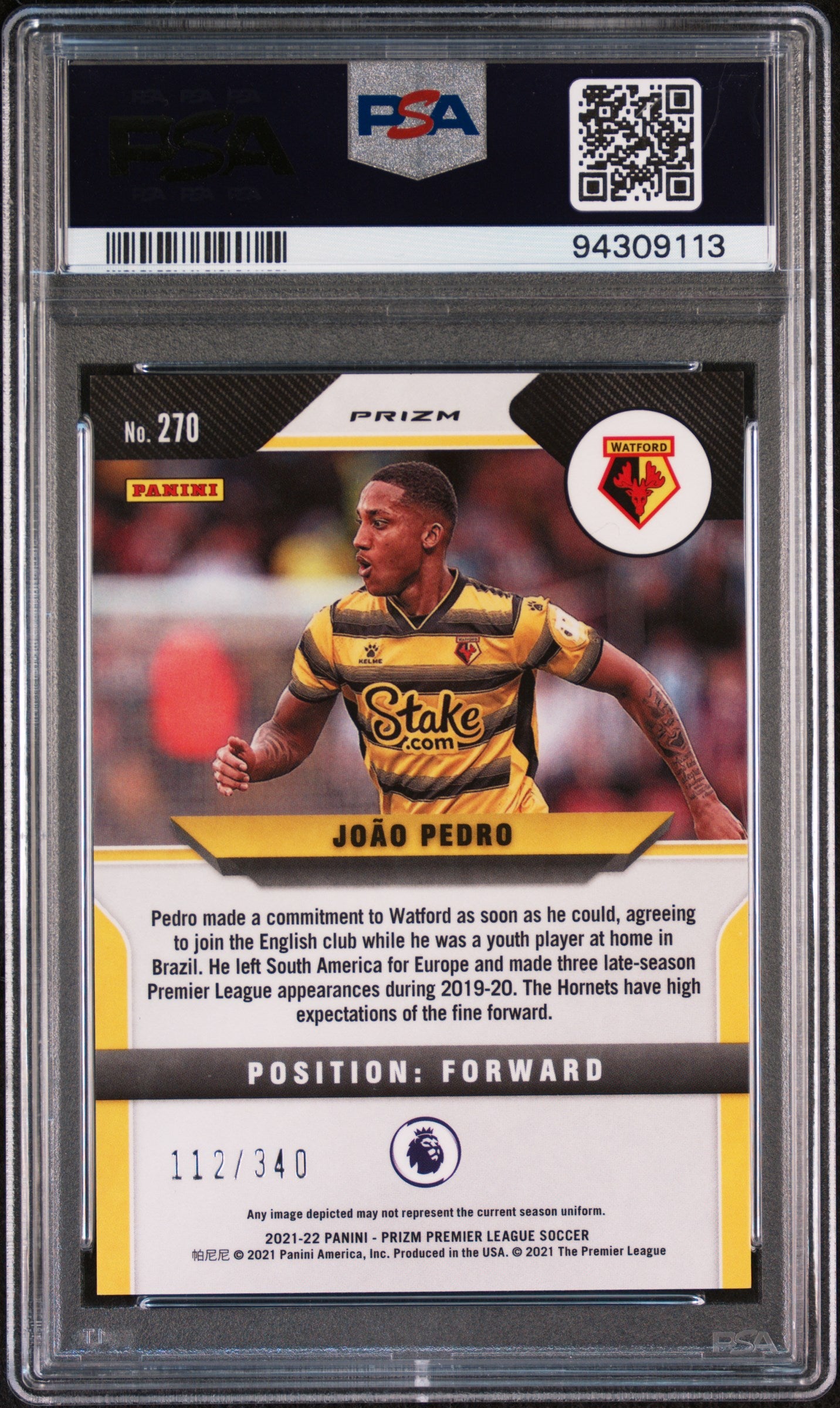 2021 Panini Prizm Premier League Joao Pedro #270 Blue /340 PSA 10
