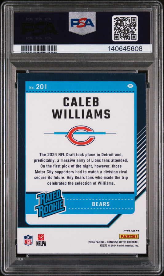 2024 Panini Donruss Optic Caleb Williams #201 Blue Hyper PSA 9