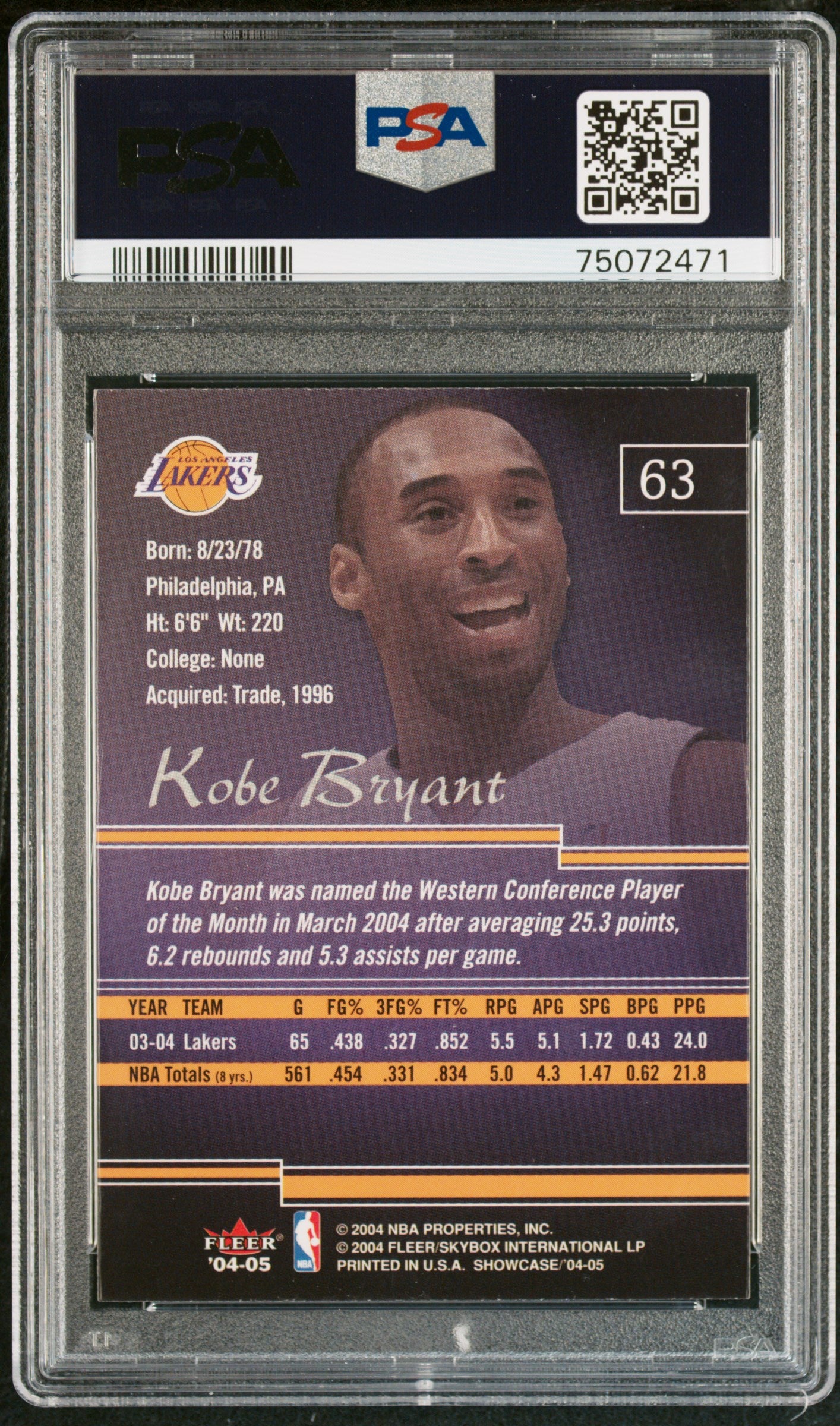 2004 Fleer Showcase Kobe Bryant #63 PSA 8