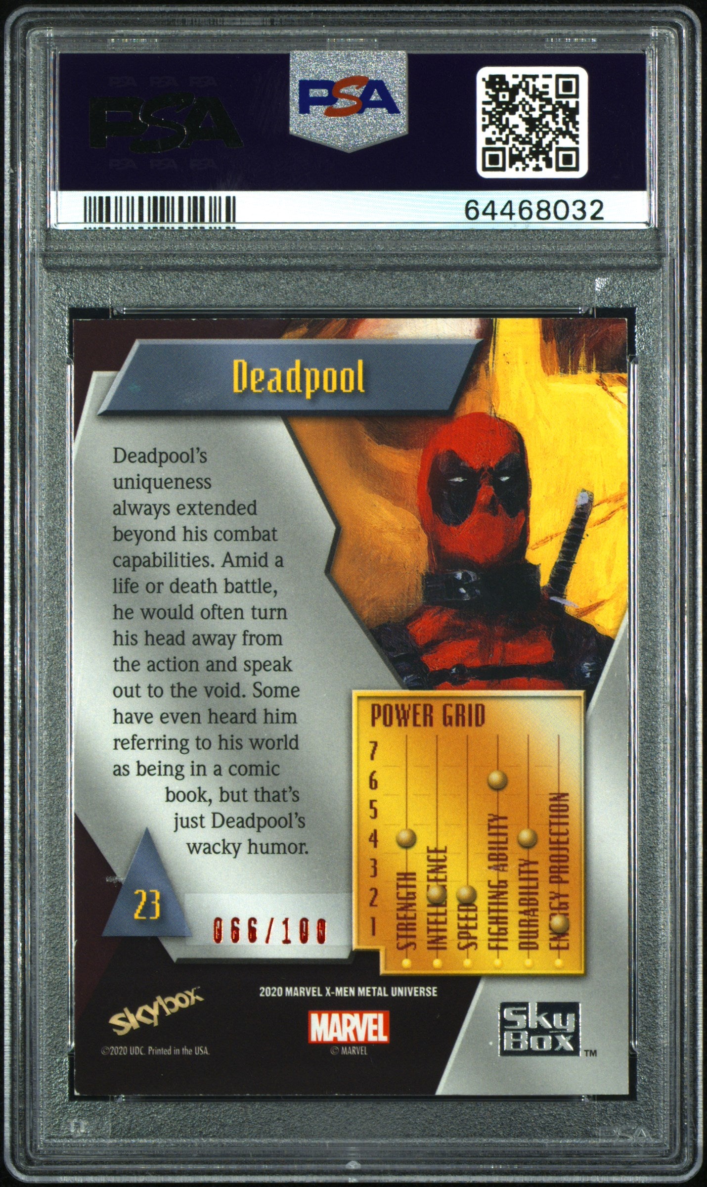 2021 Upper Deck Marvel X-Men Metal Universe Deadpool Precious Gems Red /100 #23 PSA 8