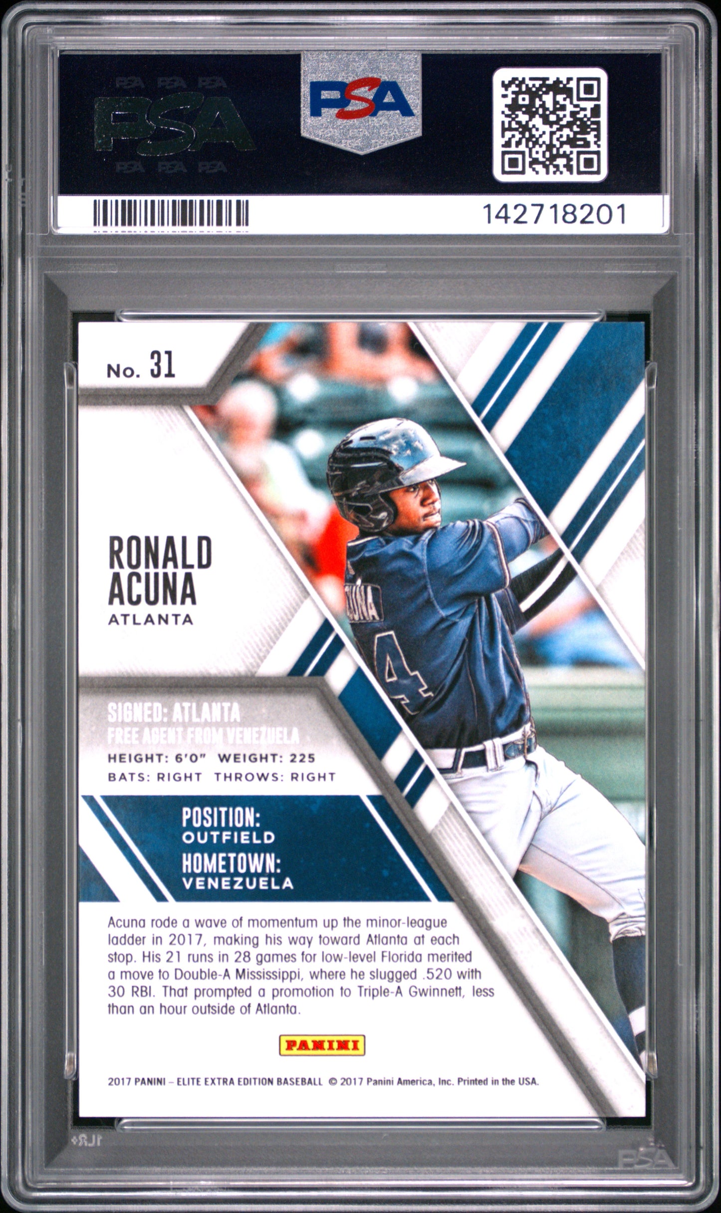 2017 Panini Elite Extra Edition Ronald Acuna #31 PSA 9