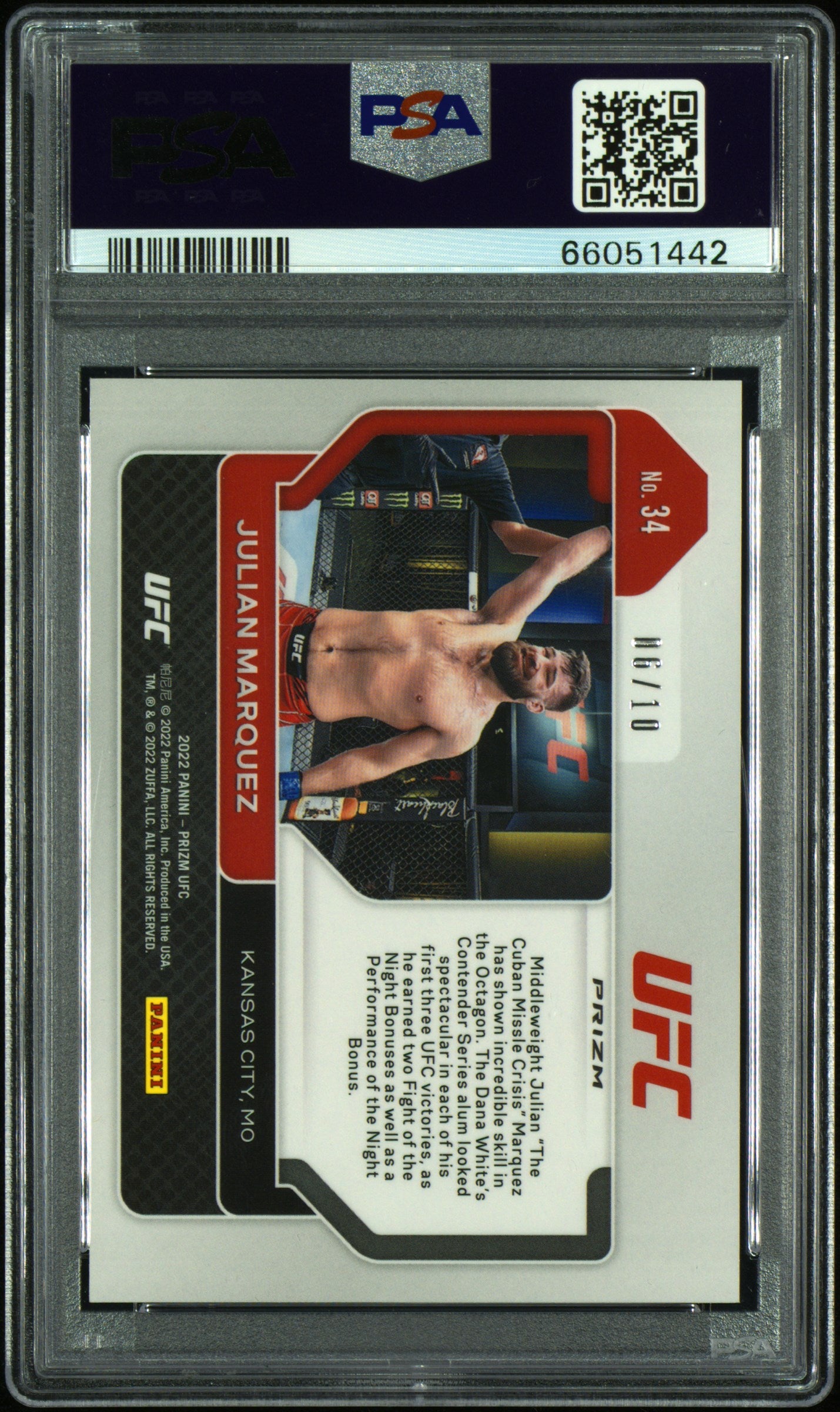 2022 Panini Prizm UFC Julian Marquez #34 Gold Prizm /10 PSA 9